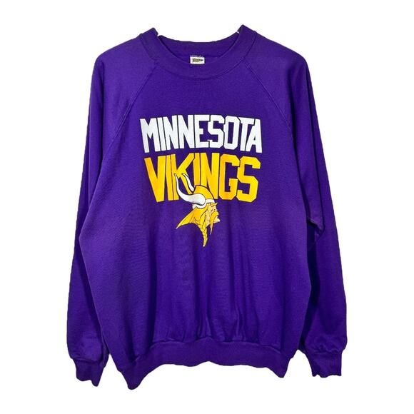 Vintage 90s Minnesota Vikings Football Sweatshirt Crewneck XL Purple NFL Raglan - Picture 1 of 6